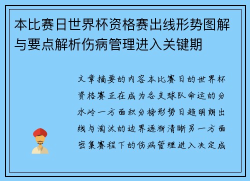 本比赛日世界杯资格赛出线形势图解与要点解析伤病管理进入关键期
